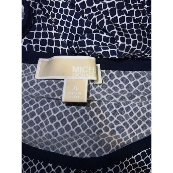 Michael Kors Top 3/4 Flare Sleeves Blouse Shirt Women's Size XL White Blue Print - Picture 9 of 11